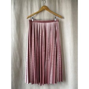 Topshop Pink Velvet Accordion Midi Skirt